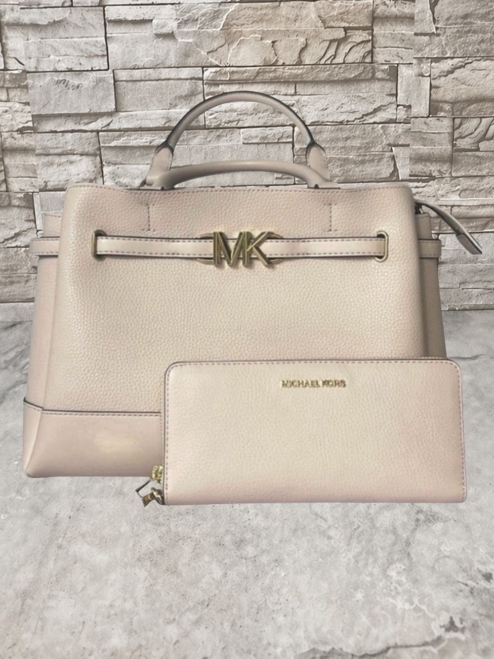 Michael Kors Reed Large CZ Belted Satchel & Matching Wallet Powder Blush Pink